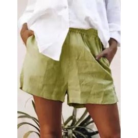 Women's casual high waist A-line loose cotton and linen shorts