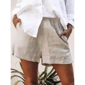 Women's casual high waist A-line loose cotton and linen shorts