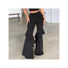 Fashion Solid Color Ruffle Flared Pants