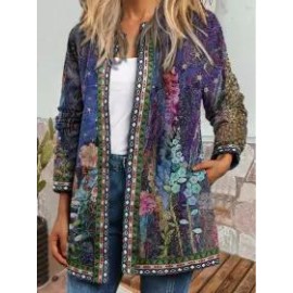 Retro Ethnic Print Long Sleeve Outerwear