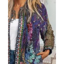 Retro Ethnic Print Long Sleeve Outerwear