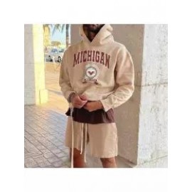 Vintage Men's Michigan Letters Casual Hoodie