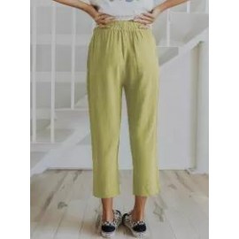 Solid Color Casual Elasticated High-waist Cropped Trousers