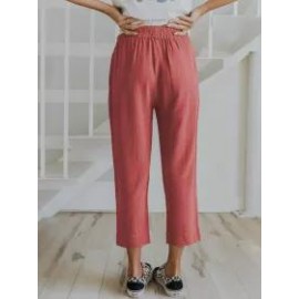 Solid Color Casual Elasticated High-waist Cropped Trousers