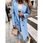 Fashion Casual Plain Lapel Woolen Coat
