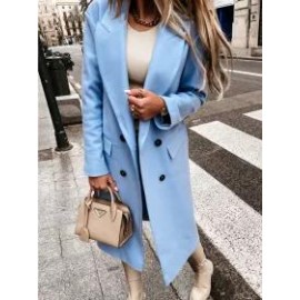 Fashion Casual Plain Lapel Woolen Coat