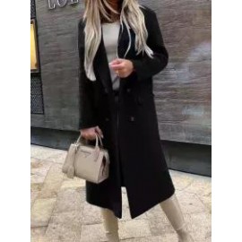 Fashion Casual Plain Lapel Woolen Coat