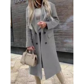 Fashion Casual Plain Lapel Woolen Coat