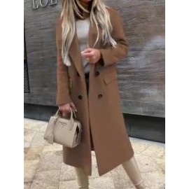 Fashion Casual Plain Lapel Woolen Coat