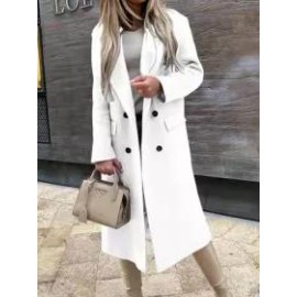 Fashion Casual Plain Lapel Woolen Coat