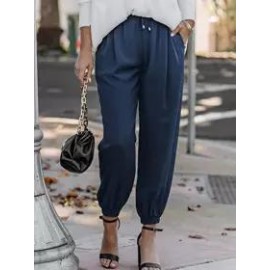 Loose Casual Solid Color Lace-Up Elastic Waist Pants