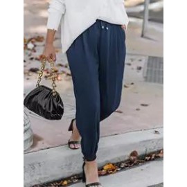 Loose Casual Solid Color Lace-Up Elastic Waist Pants