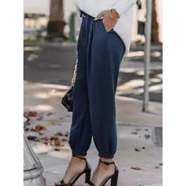 Loose Casual Solid Color Lace-Up Elastic Waist Pants