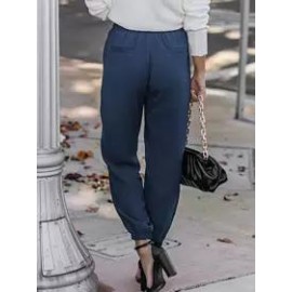Loose Casual Solid Color Lace-Up Elastic Waist Pants