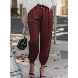 Loose Casual Solid Color Lace-Up Elastic Waist Pants