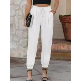 Loose Casual Solid Color Lace-Up Elastic Waist Pants