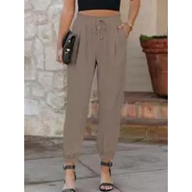 Loose Casual Solid Color Lace-Up Elastic Waist Pants