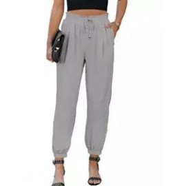 Loose Casual Solid Color Lace-Up Elastic Waist Pants
