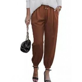 Loose Casual Solid Color Lace-Up Elastic Waist Pants