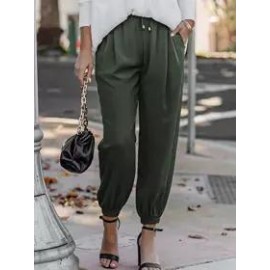 Loose Casual Solid Color Lace-Up Elastic Waist Pants