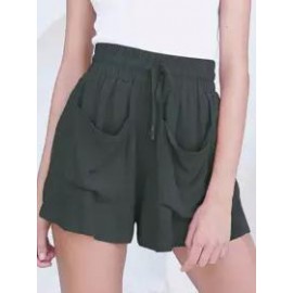 Elastic Waist Cotton And Linen Solid Color Shorts