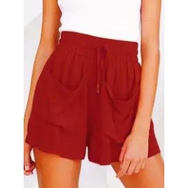Elastic Waist Cotton And Linen Solid Color Shorts
