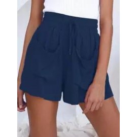 Elastic Waist Cotton And Linen Solid Color Shorts