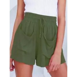 Elastic Waist Cotton And Linen Solid Color Shorts