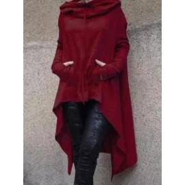 Hooded Drawstring Slit Pocket Plain Long Sleeve Hoodies