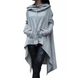 Hooded Drawstring Slit Pocket Plain Long Sleeve Hoodies