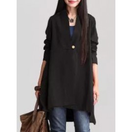 Hooded Drawstring Slit Pocket Plain Long Sleeve Hoodies