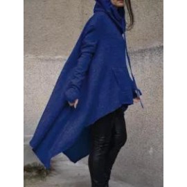 Hooded Drawstring Slit Pocket Plain Long Sleeve Hoodies