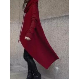 Hooded Drawstring Slit Pocket Plain Long Sleeve Hoodies