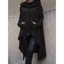 Hooded Drawstring Slit Pocket Plain Long Sleeve Hoodies