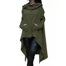 Hooded Drawstring Slit Pocket Plain Long Sleeve Hoodies
