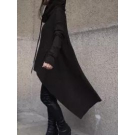 Hooded Drawstring Slit Pocket Plain Long Sleeve Hoodies