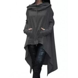 Hooded Drawstring Slit Pocket Plain Long Sleeve Hoodies
