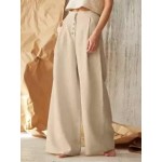 Solid Color High Waist Button Cotton Linen Casual Pants