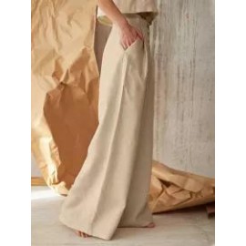 Solid Color High Waist Button Cotton Linen Casual Pants