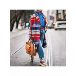 Lapel Check Printed Woolen Loose Long Coat