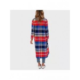 Lapel Check Printed Woolen Loose Long Coat