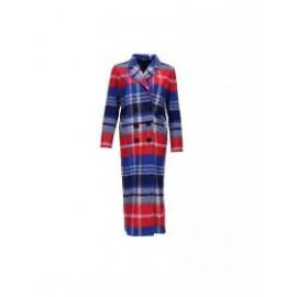 Lapel Check Printed Woolen Loose Long Coat
