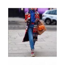 Lapel Check Printed Woolen Loose Long Coat