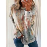 Ladies Retro Graffiti Print O-Neck Long Sleeve Sweatshirt