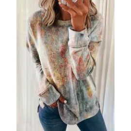 Ladies Retro Graffiti Print O-Neck Long Sleeve Sweatshirt