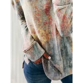 Ladies Retro Graffiti Print O-Neck Long Sleeve Sweatshirt