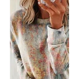 Ladies Retro Graffiti Print O-Neck Long Sleeve Sweatshirt