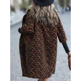 Casual Loose Leopard Print Panel Coat