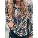 Relaxed Loose Geometric Print Long Sleeve Hoodie