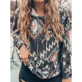 Relaxed Loose Geometric Print Long Sleeve Hoodie